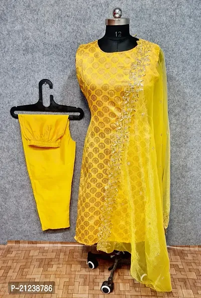 Stylish A-Line Yellow Jacquard Jacquard kurta Set-thumb0