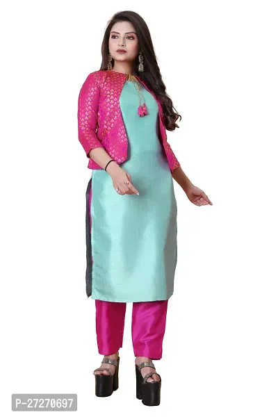 Stylish Soft Silk Kurta With Pant And Koti Set For Women-thumb0