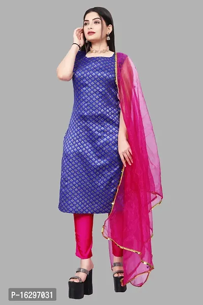 Stylish Fancy Jacquard Unstitched Dress Material Top With Bottom And Dupatta Set For Women-thumb0