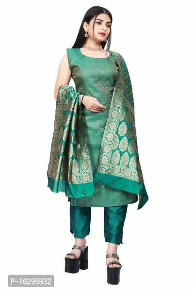 Stylish Fancy Jacquard Unstitched Dress Material Top With Bottom And Dupatta Set For Women