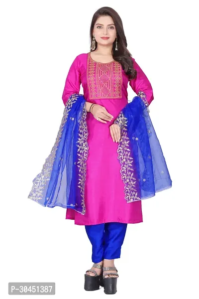 Stylish Pink Silk Kurta, Bottom And Dupatta Set For Women-thumb0