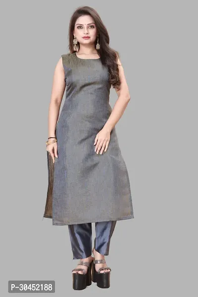 Elegant Grey Woven Design Jacquard Kurta Pant With Dupatta For Women-thumb2