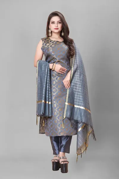 Stylish Jacquard Kurta And Pant With Dupatta Set For Women