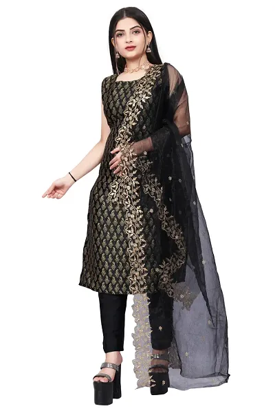 Stylish Jacquard Kurta And Pant With Dupatta Set For Women