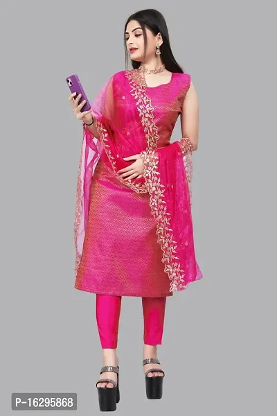 Stylish Fancy Jacquard Unstitched Dress Material Top With Bottom And Dupatta Set For Women-thumb0