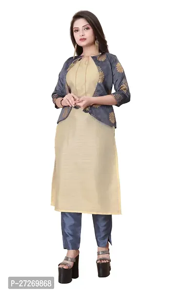 Stylish Soft Silk Kurta With Pant And Koti Set For Women-thumb0