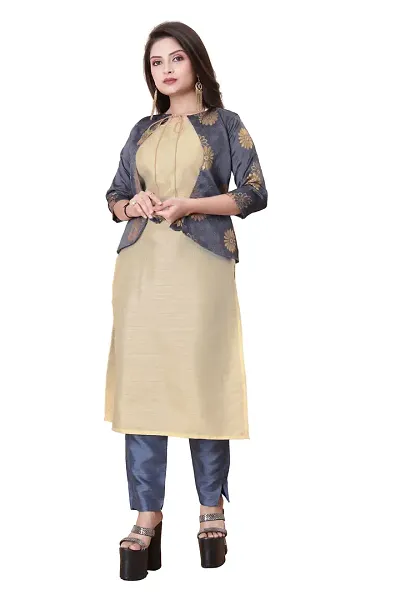 Stylish Soft Silk A-Line Jacquard Kurtis Bottom Set And Koti