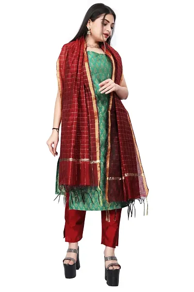 Stylish Fancy Jacquard Unstitched Dress Material Top With Bottom And Dupatta Set For Women