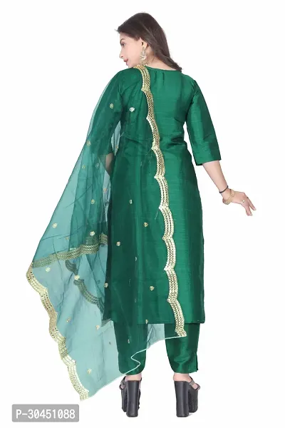 Stylish Green Silk Kurta, Bottom And Dupatta Set For Women-thumb3