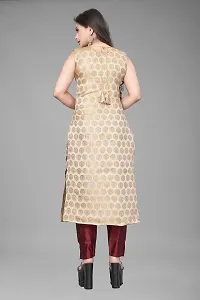 A-Line Beige Woven Design Jacquard Kurti-thumb1