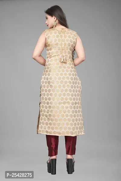 A-Line Beige Woven Design Jacquard Kurti-thumb2