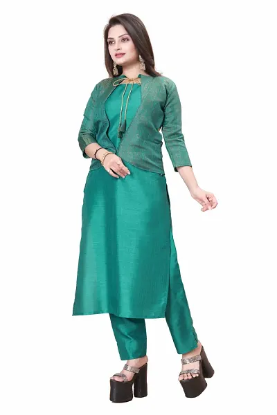 Stylish Soft Silk Jacquard Kurta Bottom Jacket Set