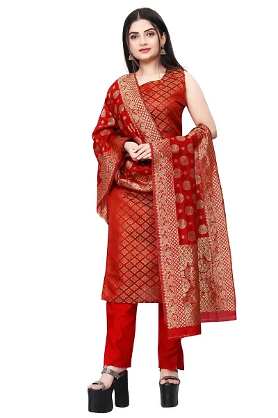 Elegant Banarasi Silk Jacquard Weave Dress Material with Dupatta For Women