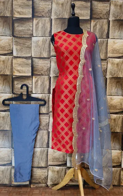 Stylish Jacquard Kurta, Bottom And Dupatta Set For Women