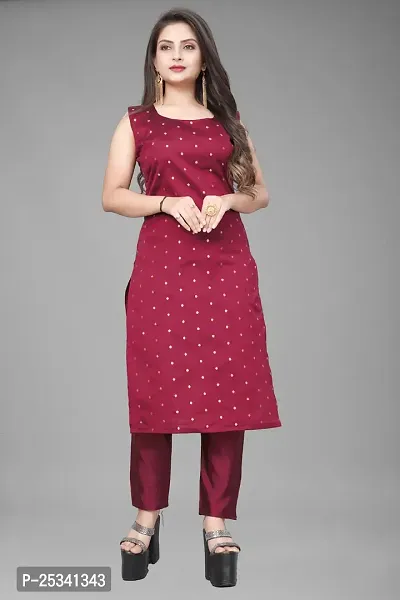 A-Line Maroon Woven Design Jacquard kurta Set-thumb2