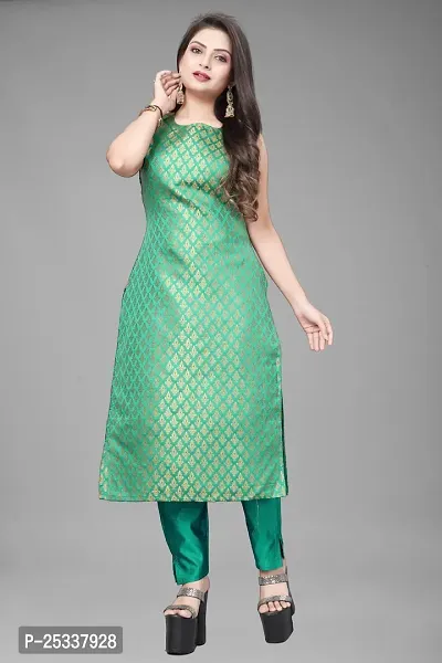 A-Line Teal Woven Design Jacquard kurta Set-thumb2