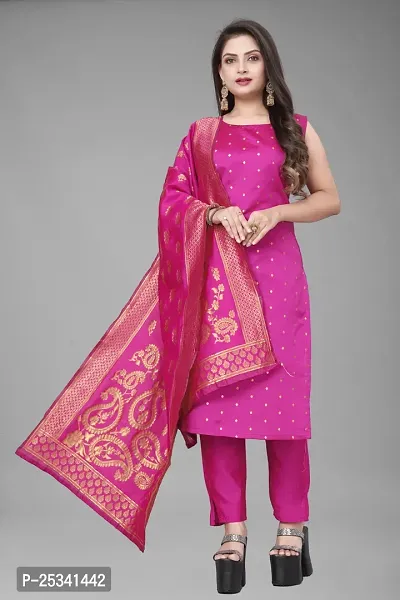 A-Line Pink Woven Design Jacquard kurta Set-thumb0