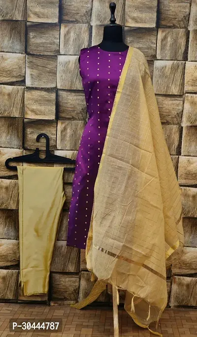 Stylish Purple Jacquard Kurta, Bottom And Dupatta Set For Women