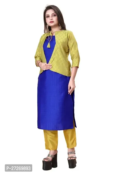 Stylish Soft Silk Kurta With Pant And Koti Set For Women-thumb0