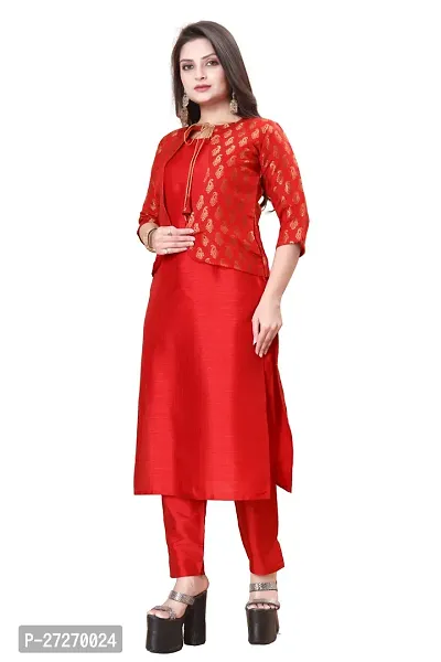 Stylish Soft Silk Kurta With Pant And Koti Set For Women-thumb0