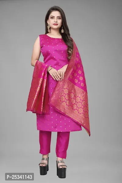 A-Line Pink Woven Design Jacquard kurta Set-thumb0