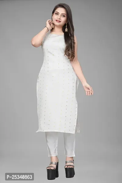 A-Line White Woven Design Jacquard kurta Set-thumb2