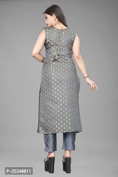 A-Line Grey Woven Design Jacquard kurta Set-thumb3