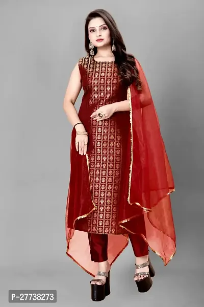 Elegant Banarasi Silk Jacquard Weave Dress Material with Dupatta For Women-thumb0