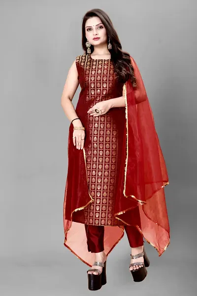 Elegant Banarasi Silk Jacquard Weave Dress Material with Dupatta For Women