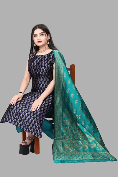 Elegant Jacquard Art Silk Kurta with Pant And Dupatta Set For Women