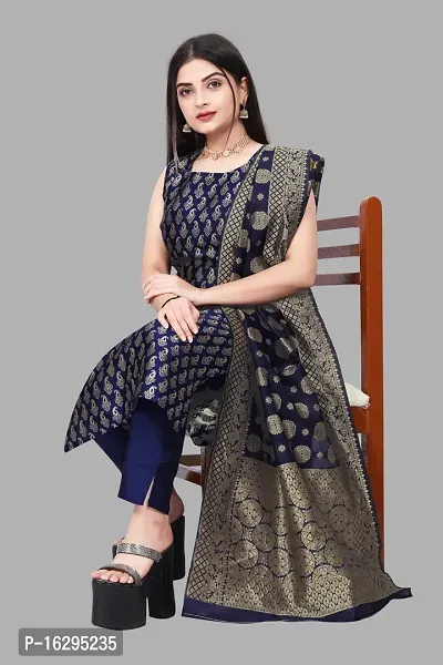 Stylish Fancy Jacquard Unstitched Dress Material Top With Bottom And Dupatta Set For Women-thumb0