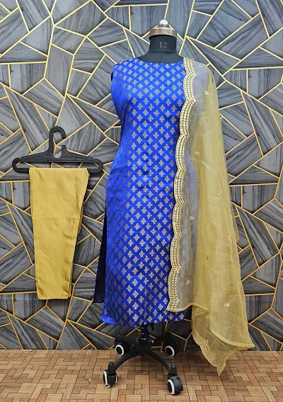 Stylish Jacquard A-Line Kurta With Bottom With Dupatta Set