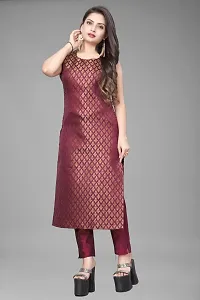 A-Line Maroon Woven Design Jacquard kurta Set-thumb1