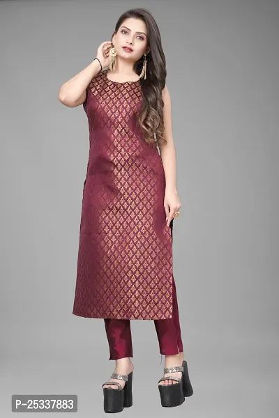 A-Line Maroon Woven Design Jacquard kurta Set-thumb2