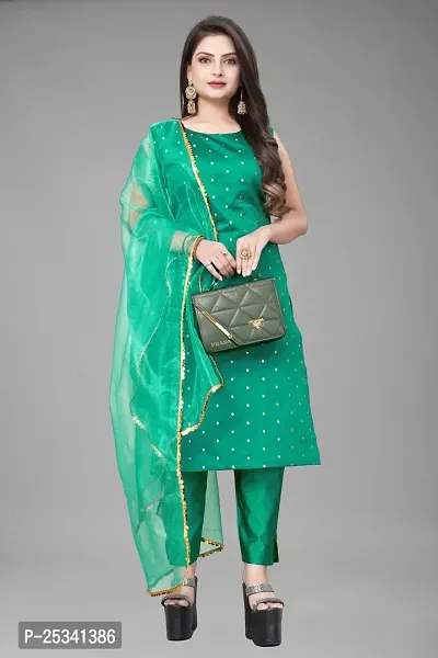 A-Line Teal Woven Design Jacquard kurta Set