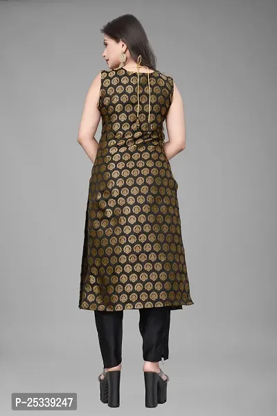 A-Line Black Woven Design Jacquard kurta Set-thumb4