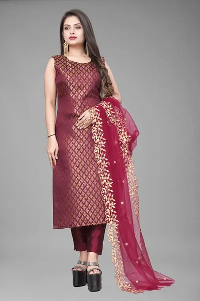 Elegant Jacquard Jacquard Weave Dress Material With Dupatta For Women