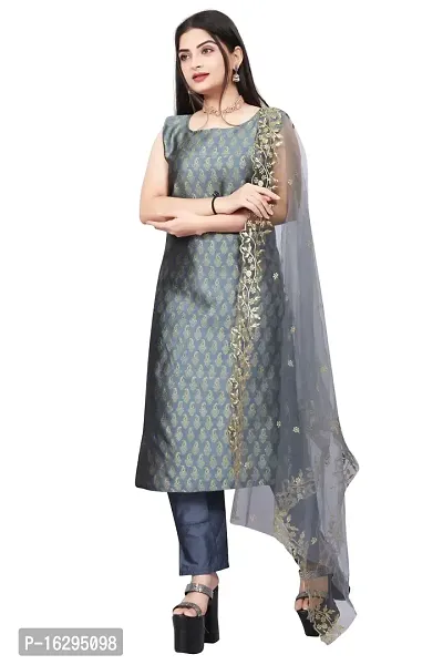 Stylish Fancy Jacquard Unstitched Dress Material Top With Bottom And Dupatta Set For Women