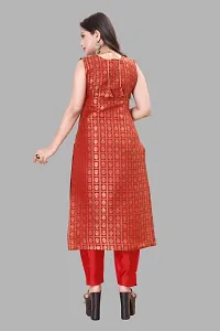 Elegant Red Woven Design Jacquard A-Line Kurta Pant With Dupatta For Women-thumb2