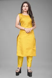 A-Line Yellow Woven Design Jacquard kurta Set-thumb1