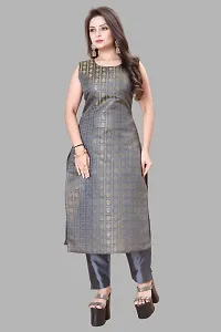 Elegant Grey Woven Design Jacquard A-Line Kurta Pant With Dupatta For Women-thumb1