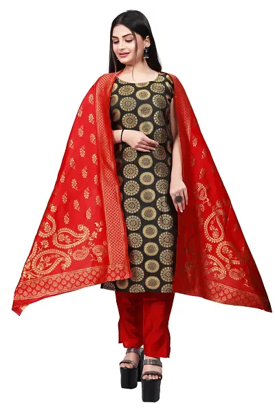 Womens Woven Design Kurta Pant With Dupatta Set