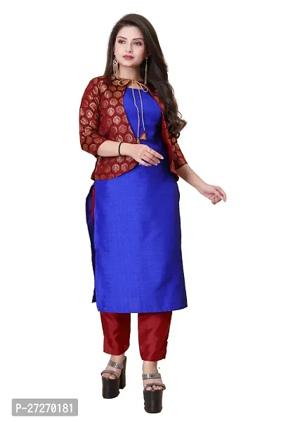 Stylish Soft Silk Kurta With Pant And Koti Set For Women-thumb0