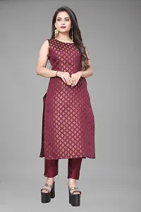 A-Line Maroon Woven Design Jacquard kurta Set-thumb1