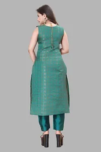 Elegant Teal Woven Design Jacquard A-Line Kurta Pant With Dupatta For Women-thumb2