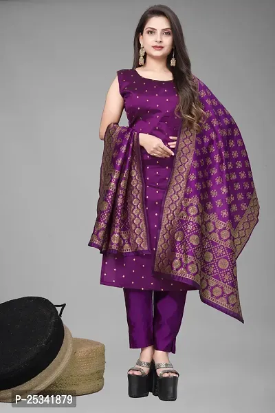 A-Line Purple Woven Design Jacquard kurta Set-thumb0