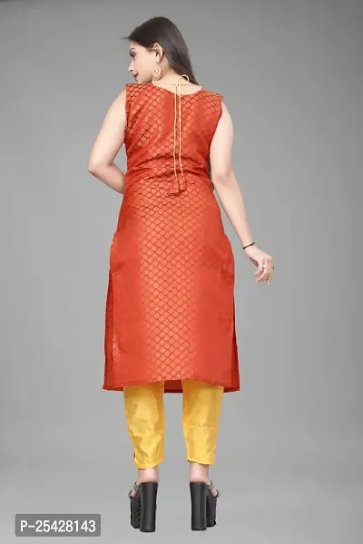 A-Line Red Woven Design Jacquard Kurti-thumb2