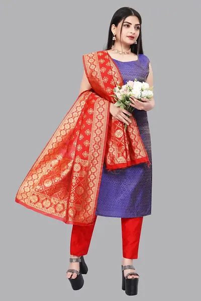 Stylish Fancy Jacquard Unstitched Dress Material Top With Bottom And Dupatta Set For Women