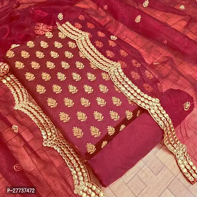 Elegant Banarasi Silk Jacquard Weave Dress Material with Dupatta For Women