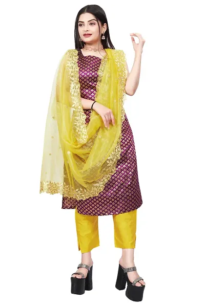 Stylish Fancy Jacquard Unstitched Dress Material Top With Bottom And Dupatta Set For Women